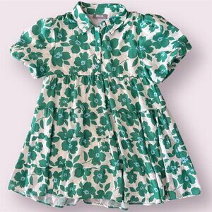 Blue B Baby Doll Tiered Drop Waist Dress Lined Green Blue Floral Size Large